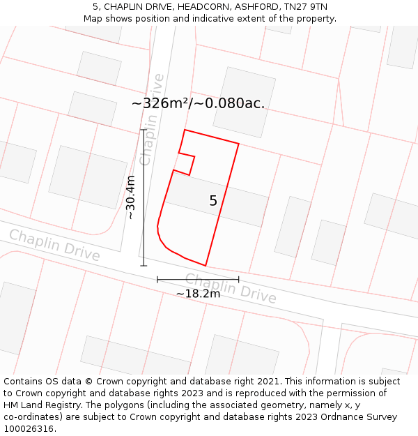 5, CHAPLIN DRIVE, HEADCORN, ASHFORD, TN27 9TN: Plot and title map