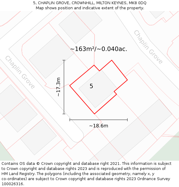 5, CHAPLIN GROVE, CROWNHILL, MILTON KEYNES, MK8 0DQ: Plot and title map
