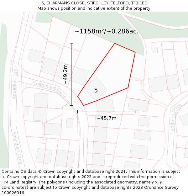 5, CHAPMANS CLOSE, STIRCHLEY, TELFORD, TF3 1ED: Plot and title map