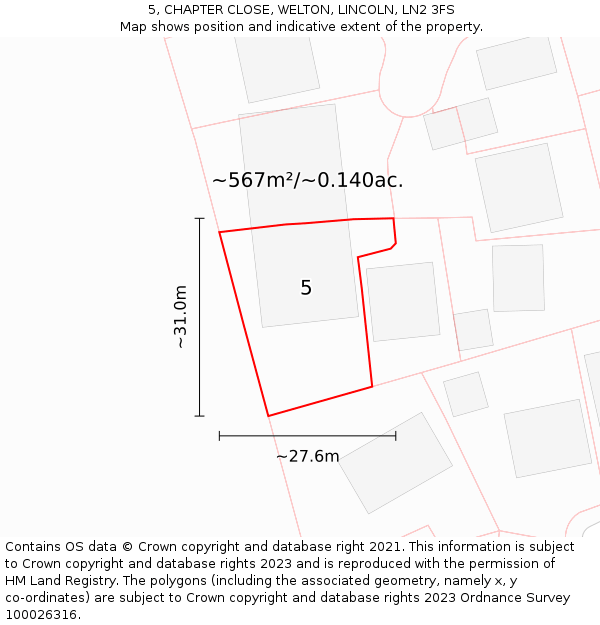 5, CHAPTER CLOSE, WELTON, LINCOLN, LN2 3FS: Plot and title map
