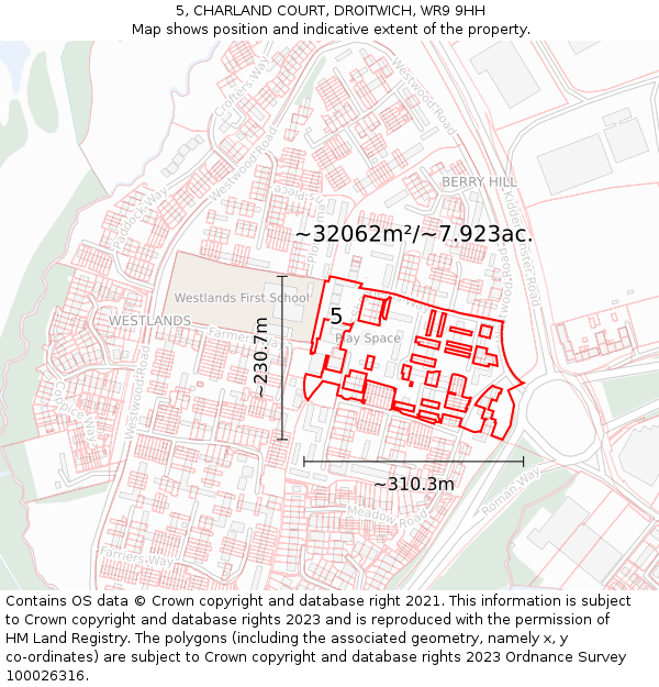 5, CHARLAND COURT, DROITWICH, WR9 9HH: Plot and title map