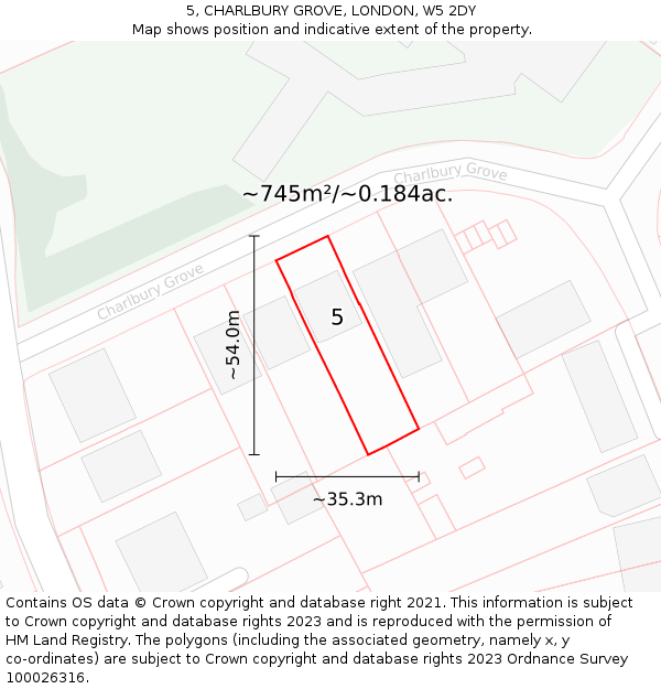 5, CHARLBURY GROVE, LONDON, W5 2DY: Plot and title map