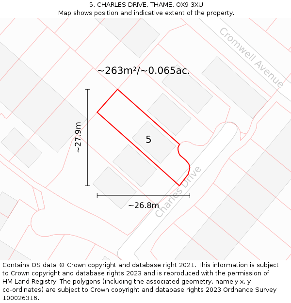 5, CHARLES DRIVE, THAME, OX9 3XU: Plot and title map