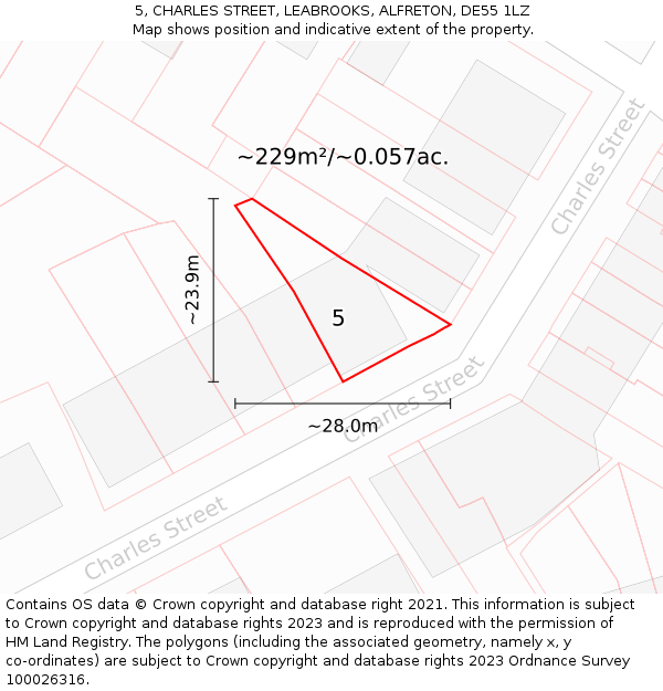5, CHARLES STREET, LEABROOKS, ALFRETON, DE55 1LZ: Plot and title map