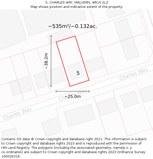 5, CHARLES WAY, MALVERN, WR14 2LZ: Plot and title map