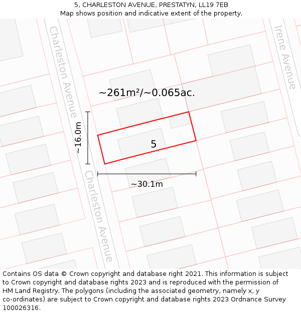 5, CHARLESTON AVENUE, PRESTATYN, LL19 7EB: Plot and title map
