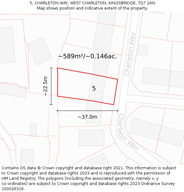 5, CHARLETON WAY, WEST CHARLETON, KINGSBRIDGE, TQ7 2AN: Plot and title map
