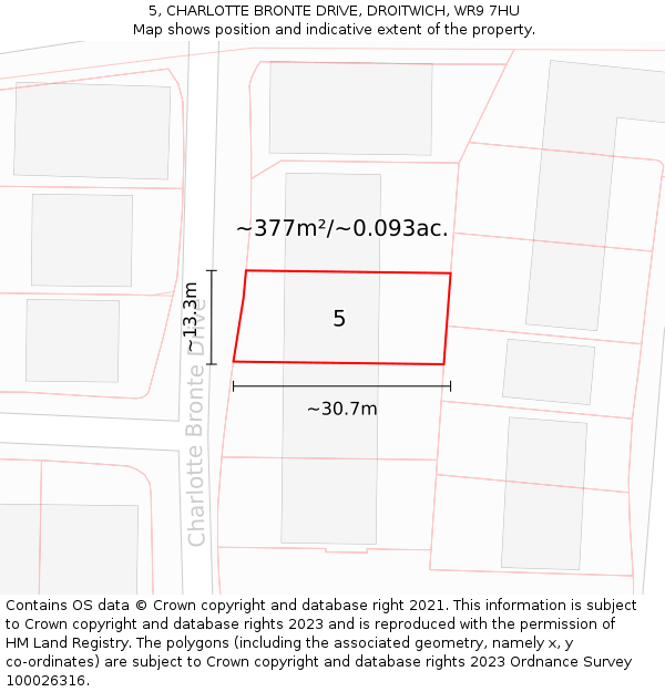 5, CHARLOTTE BRONTE DRIVE, DROITWICH, WR9 7HU: Plot and title map