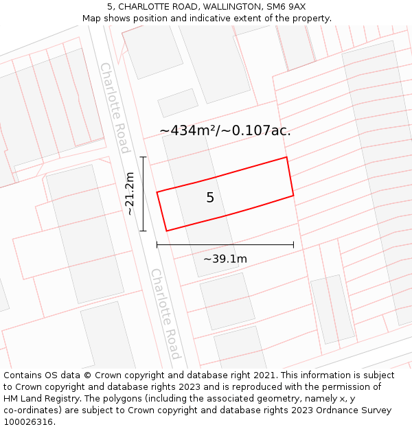 5, CHARLOTTE ROAD, WALLINGTON, SM6 9AX: Plot and title map