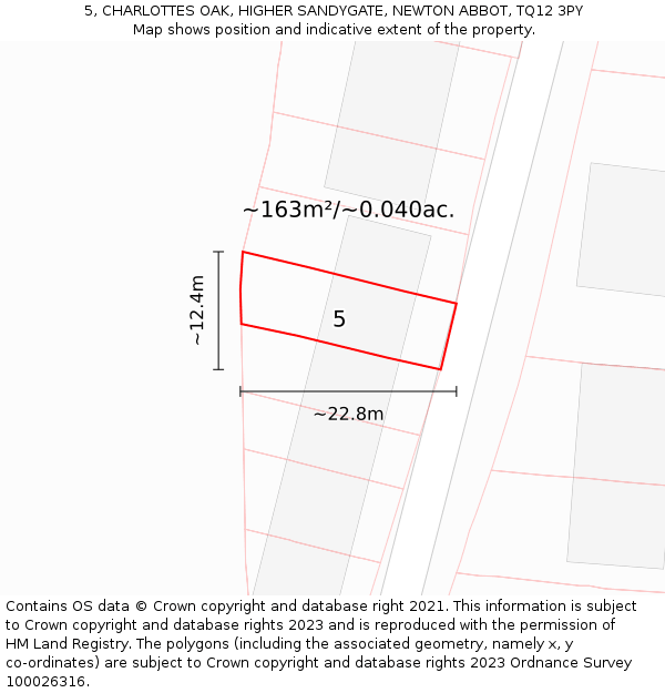 5, CHARLOTTES OAK, HIGHER SANDYGATE, NEWTON ABBOT, TQ12 3PY: Plot and title map