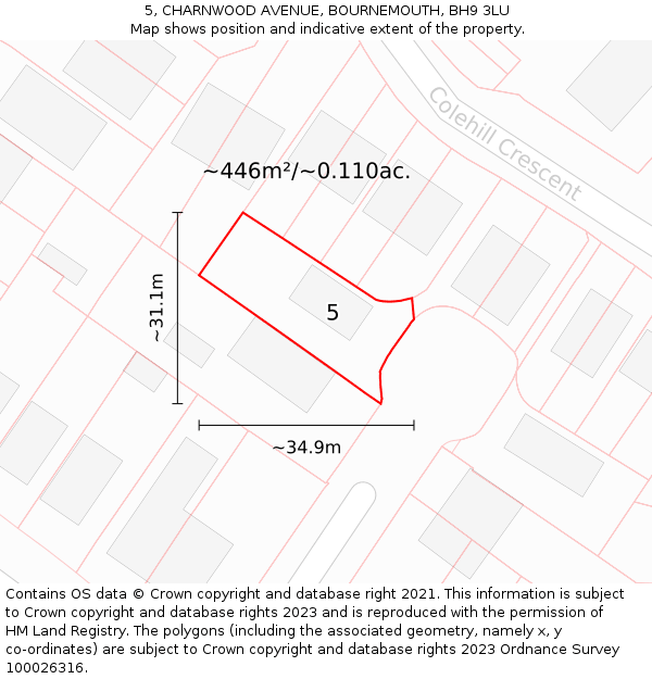 5, CHARNWOOD AVENUE, BOURNEMOUTH, BH9 3LU: Plot and title map