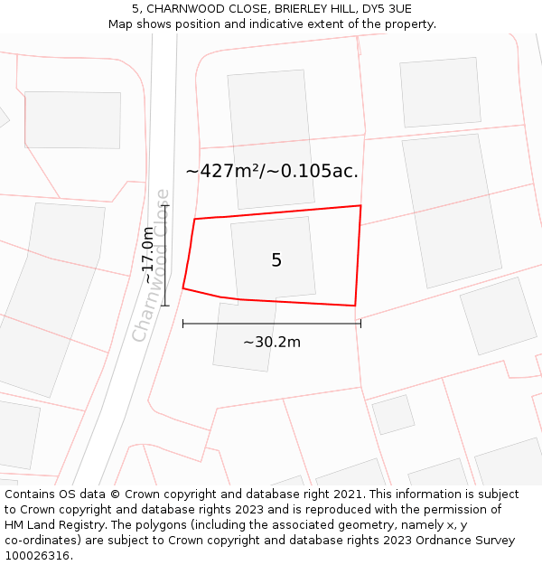 5, CHARNWOOD CLOSE, BRIERLEY HILL, DY5 3UE: Plot and title map