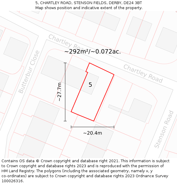 5, CHARTLEY ROAD, STENSON FIELDS, DERBY, DE24 3BT: Plot and title map