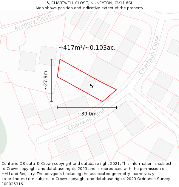 5, CHARTWELL CLOSE, NUNEATON, CV11 6SL: Plot and title map