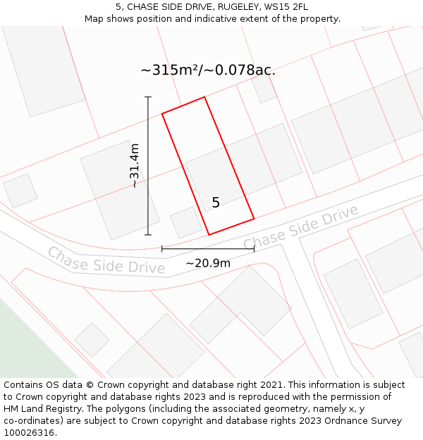 5, CHASE SIDE DRIVE, RUGELEY, WS15 2FL: Plot and title map
