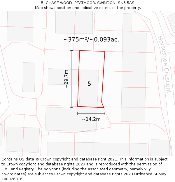 5, CHASE WOOD, PEATMOOR, SWINDON, SN5 5AS: Plot and title map