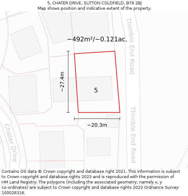 5, CHATER DRIVE, SUTTON COLDFIELD, B76 2BJ: Plot and title map
