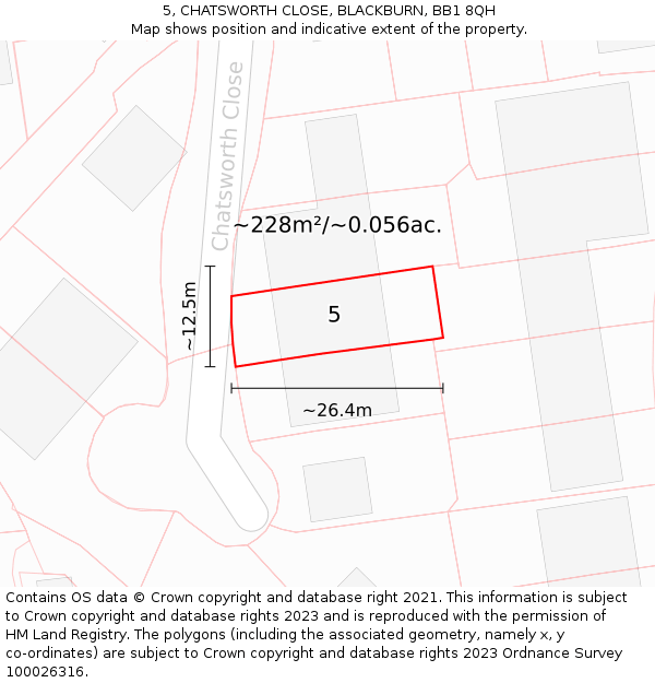 5, CHATSWORTH CLOSE, BLACKBURN, BB1 8QH: Plot and title map