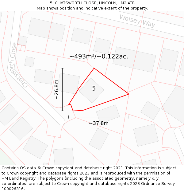 5, CHATSWORTH CLOSE, LINCOLN, LN2 4TR: Plot and title map