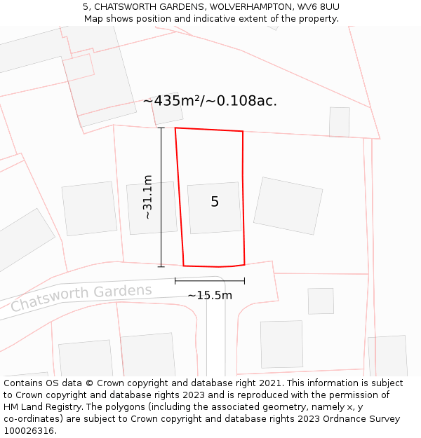 5, CHATSWORTH GARDENS, WOLVERHAMPTON, WV6 8UU: Plot and title map