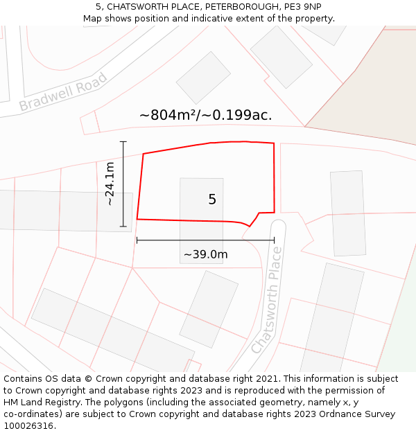 5, CHATSWORTH PLACE, PETERBOROUGH, PE3 9NP: Plot and title map