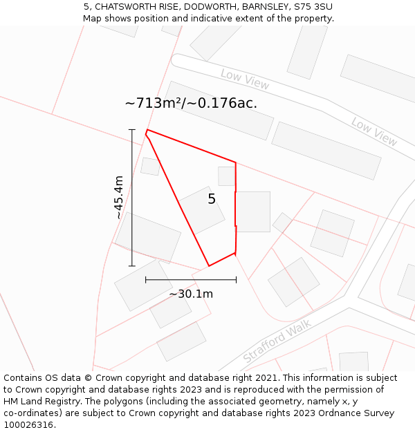 5, CHATSWORTH RISE, DODWORTH, BARNSLEY, S75 3SU: Plot and title map
