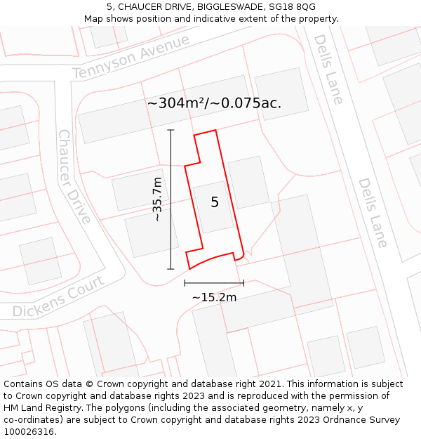 5, CHAUCER DRIVE, BIGGLESWADE, SG18 8QG: Plot and title map