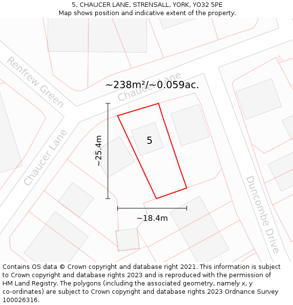 5, CHAUCER LANE, STRENSALL, YORK, YO32 5PE: Plot and title map