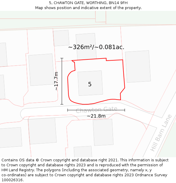 5, CHAWTON GATE, WORTHING, BN14 9FH: Plot and title map