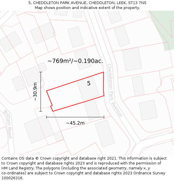 5, CHEDDLETON PARK AVENUE, CHEDDLETON, LEEK, ST13 7NS: Plot and title map