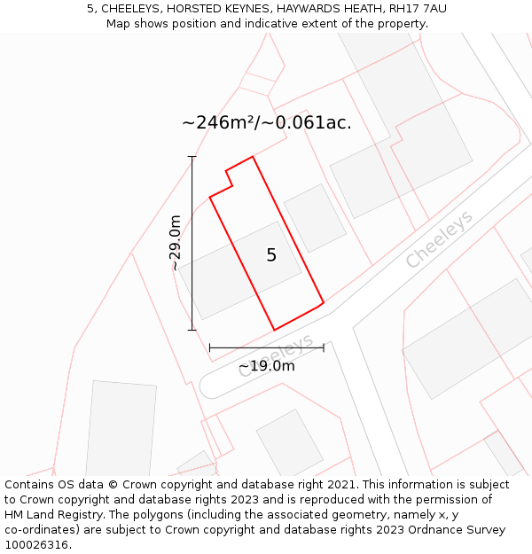 5, CHEELEYS, HORSTED KEYNES, HAYWARDS HEATH, RH17 7AU: Plot and title map