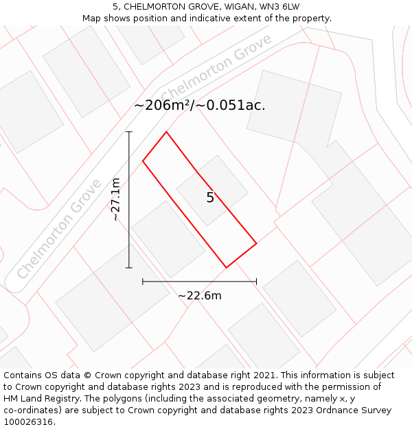 5, CHELMORTON GROVE, WIGAN, WN3 6LW: Plot and title map