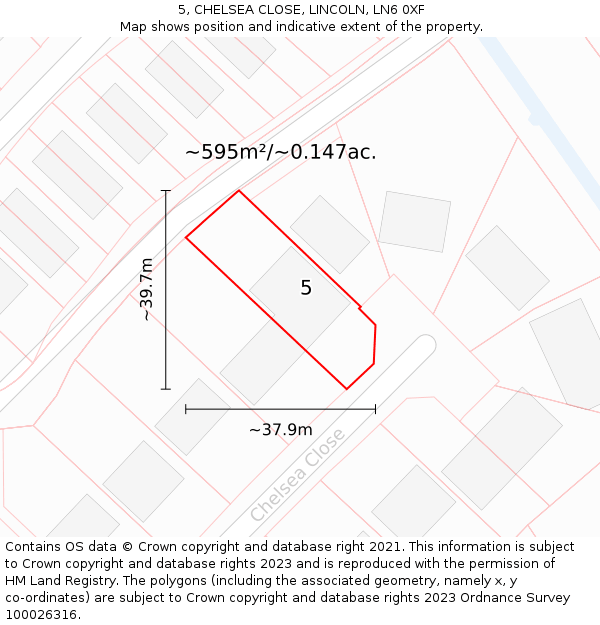 5, CHELSEA CLOSE, LINCOLN, LN6 0XF: Plot and title map