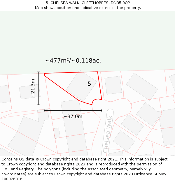 5, CHELSEA WALK, CLEETHORPES, DN35 0QP: Plot and title map