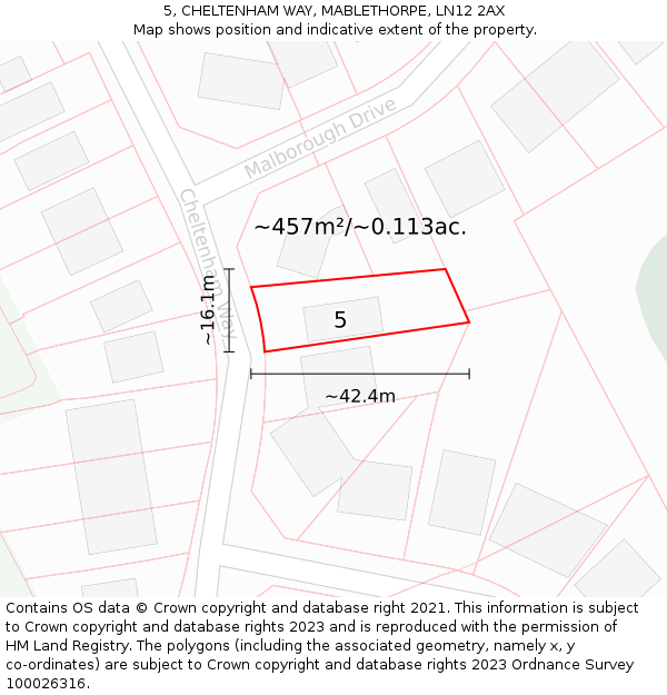 5, CHELTENHAM WAY, MABLETHORPE, LN12 2AX: Plot and title map