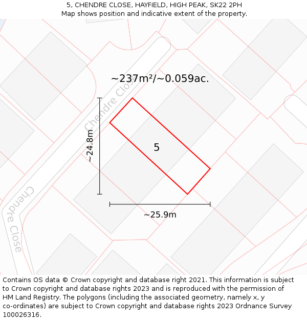5, CHENDRE CLOSE, HAYFIELD, HIGH PEAK, SK22 2PH: Plot and title map