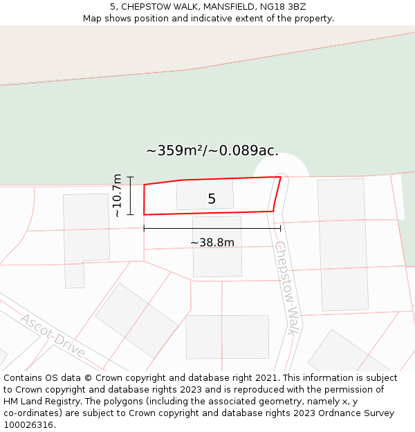 5, CHEPSTOW WALK, MANSFIELD, NG18 3BZ: Plot and title map