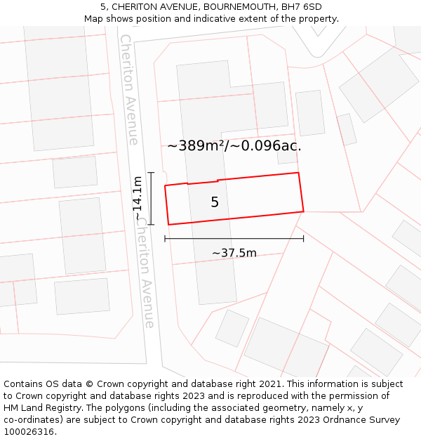 5, CHERITON AVENUE, BOURNEMOUTH, BH7 6SD: Plot and title map