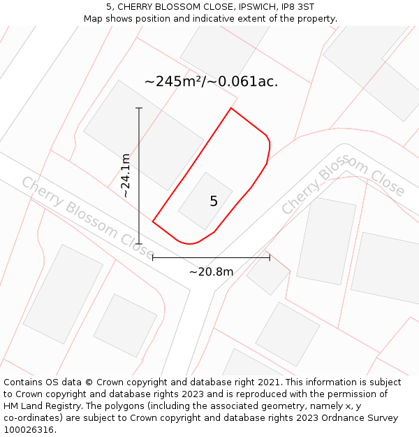 5, CHERRY BLOSSOM CLOSE, IPSWICH, IP8 3ST: Plot and title map