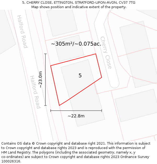 5, CHERRY CLOSE, ETTINGTON, STRATFORD-UPON-AVON, CV37 7TG: Plot and title map