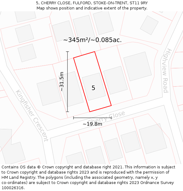5, CHERRY CLOSE, FULFORD, STOKE-ON-TRENT, ST11 9RY: Plot and title map