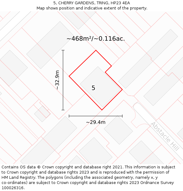 5, CHERRY GARDENS, TRING, HP23 4EA: Plot and title map