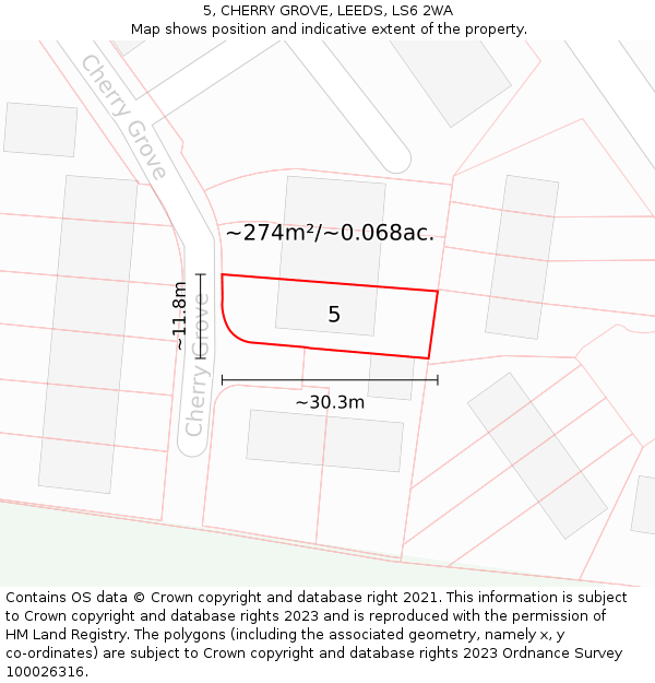 5, CHERRY GROVE, LEEDS, LS6 2WA: Plot and title map