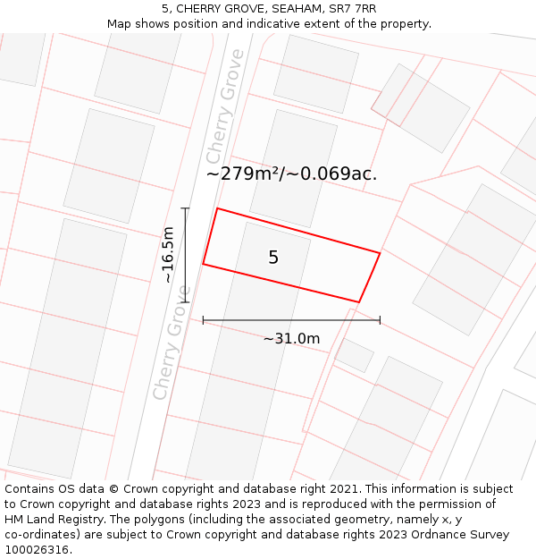 5, CHERRY GROVE, SEAHAM, SR7 7RR: Plot and title map
