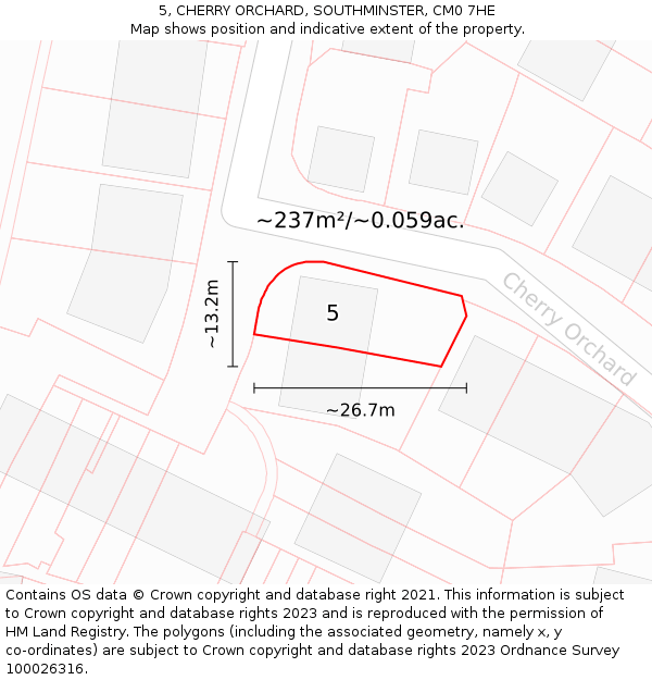 5, CHERRY ORCHARD, SOUTHMINSTER, CM0 7HE: Plot and title map