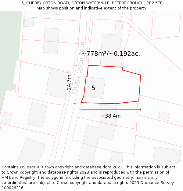 5, CHERRY ORTON ROAD, ORTON WATERVILLE, PETERBOROUGH, PE2 5EF: Plot and title map