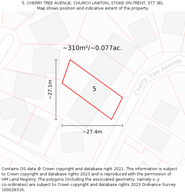 5, CHERRY TREE AVENUE, CHURCH LAWTON, STOKE-ON-TRENT, ST7 3EL: Plot and title map