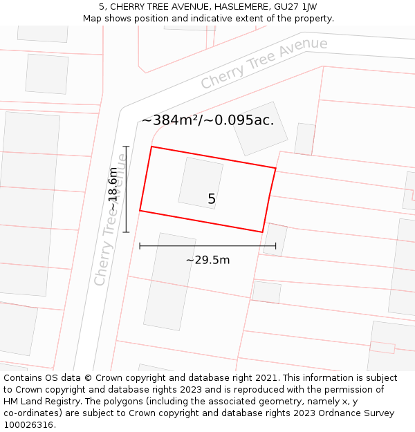5, CHERRY TREE AVENUE, HASLEMERE, GU27 1JW: Plot and title map
