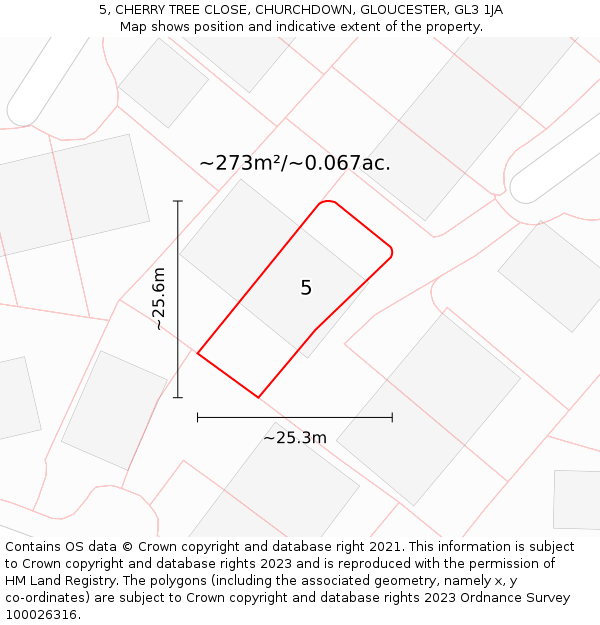 5, CHERRY TREE CLOSE, CHURCHDOWN, GLOUCESTER, GL3 1JA: Plot and title map