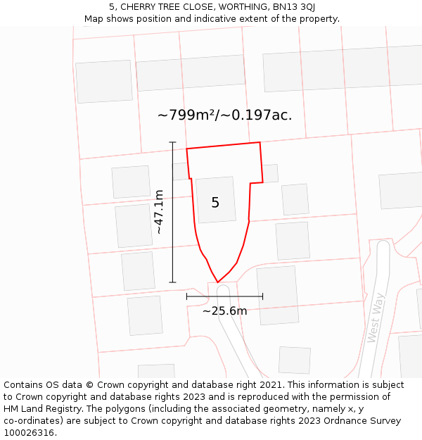 5, CHERRY TREE CLOSE, WORTHING, BN13 3QJ: Plot and title map